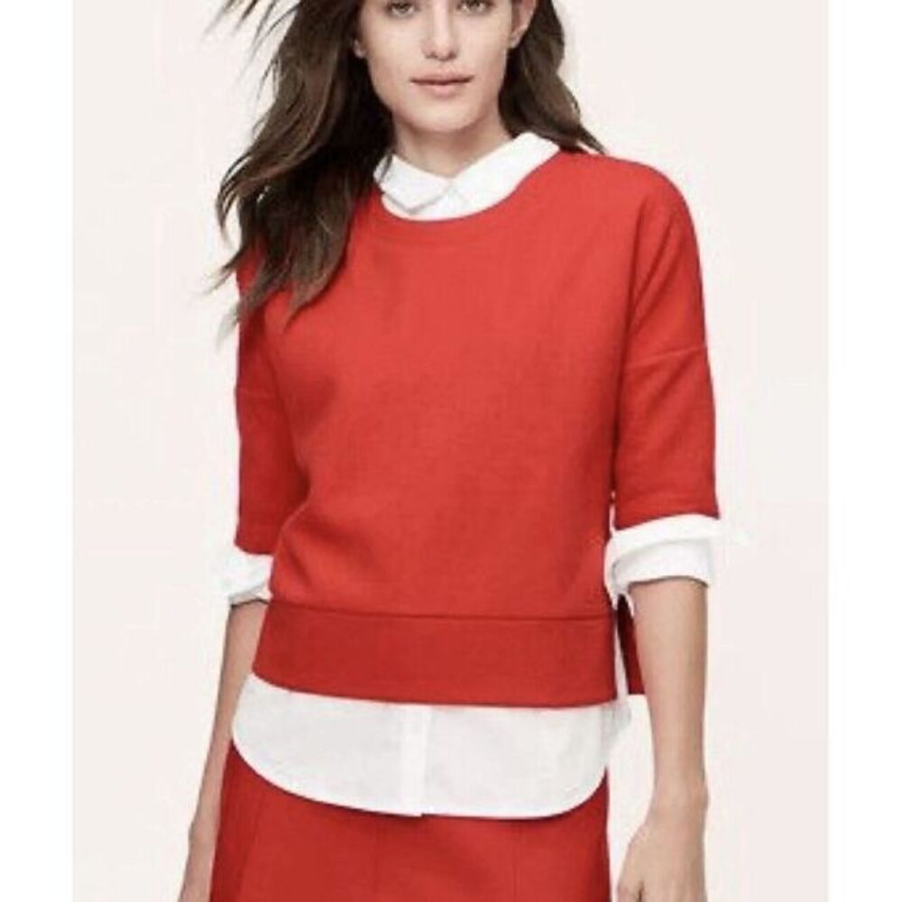 Loft Quilted Sweater Side Zipper Drop Shoulder Red/Orange Woman's Small
